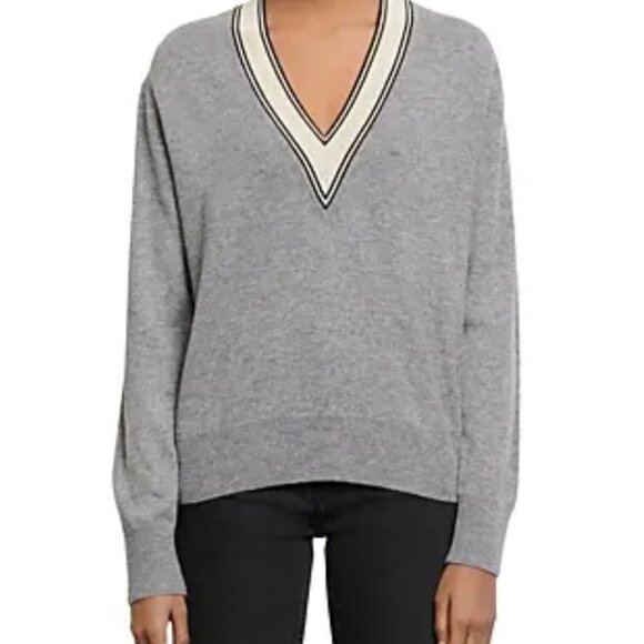 Sandro Camie Contrast V-neck Sweater - Picture 1 of 11